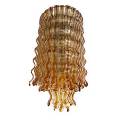 Cascade Chandelier Wave Amber Murano Glass by Mazzega, Italy, 1970s