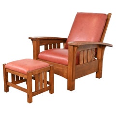Stickley Mission Oak Arts & Crafts Reclining Morris Lounge Chair With Ottoman