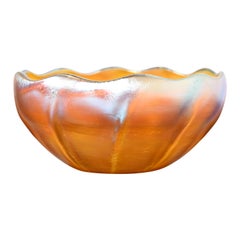 Louis Comfort Tiffany Favrile Iridescent Art Glass Bowl With Scalloped Edge