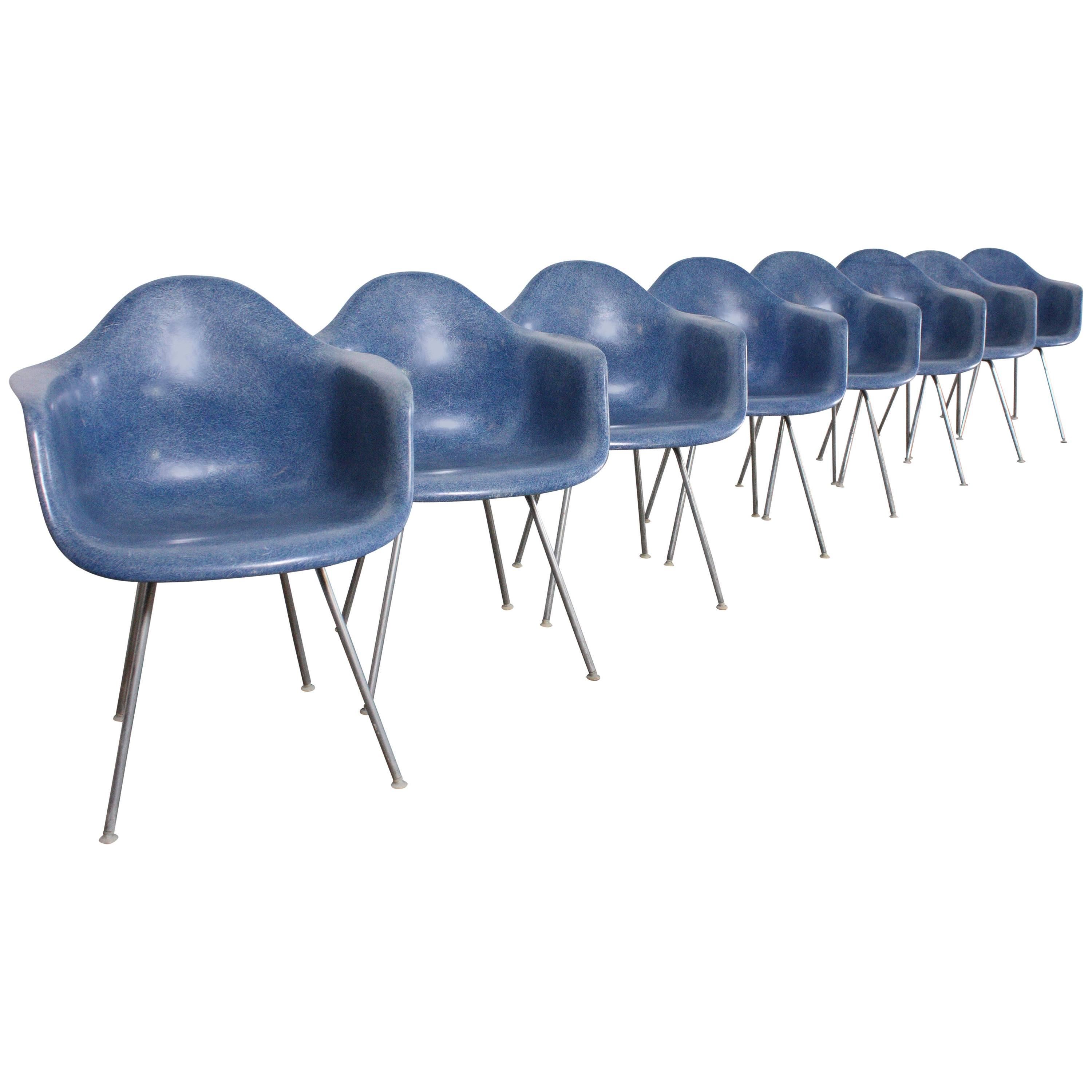 Rare Blue Fiberglass Shell Chairs by Charles Eames for Herman Miller