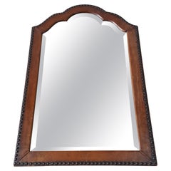 Antique 1930's Leather studded frame arched mirror