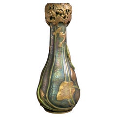 Antique Art Nouveau "Vase with Water Plants and Bats" by Paul Dachsel for RStK Amphora