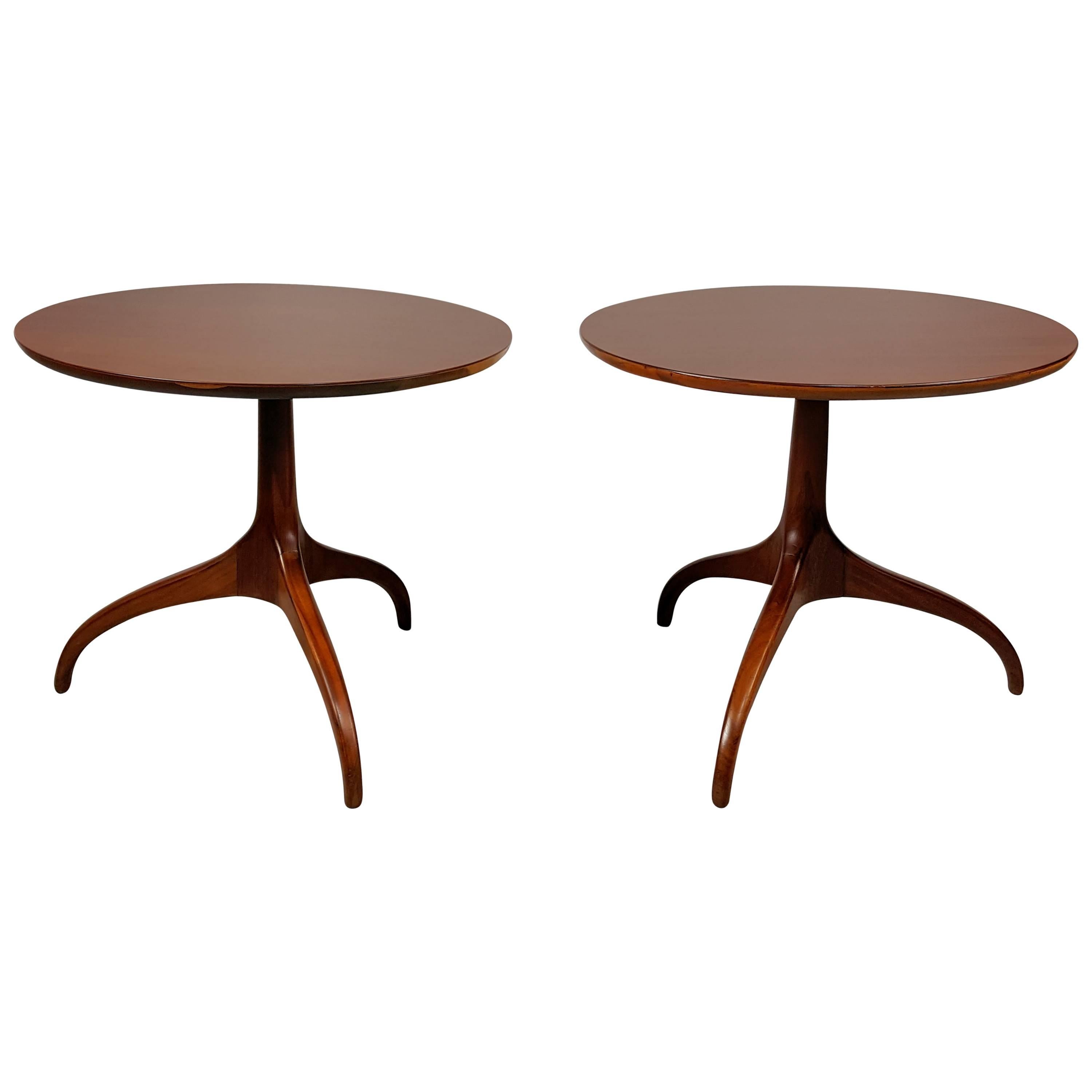 Sculptural Pair of Walnut Side Tables with Wishbone Base by Heritage Henredon 