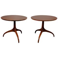 Vintage Sculptural Pair of Walnut Side Tables with Wishbone Base by Heritage Henredon 