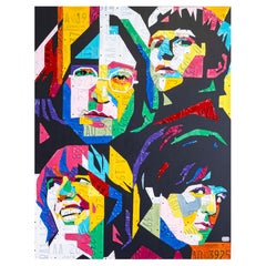 The Beatles by Design Turnpike Recycled License Plate Art on Wood Slab 2024