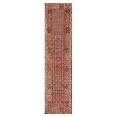 Traves de Mesa Boteh Oushak Antiguo Tejido a Mano en Lana Rojo Coral y Azul Claro