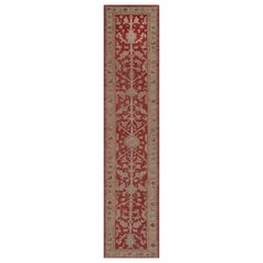 Antique Hand-Woven Wool Tomato-Red Leafy Oushak Runner