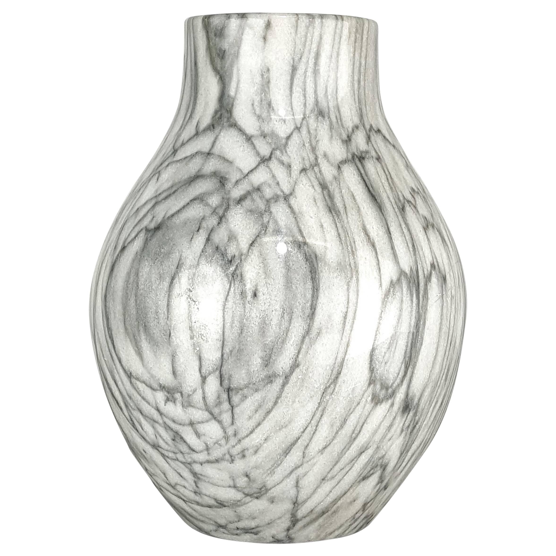 Large Handmade Vase in Wildly Grained Carrara Marble, Italy, 1950s