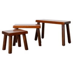 Set di tre tavolini da salotto in stile Pierre Chapo in Oak massello