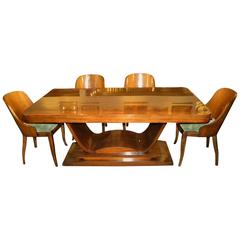 Vintage French Art Deco Rosewood Dining Suite Eight Gondola Chairs