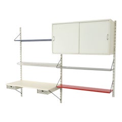 Mid-Century Pilastro Double Wide Section Wall Shelf Unit with Desk and Cabinet
