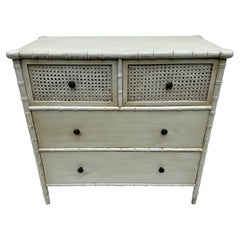 Faux Bamboo Painted Four Drawer Chest of Drawers with Caning