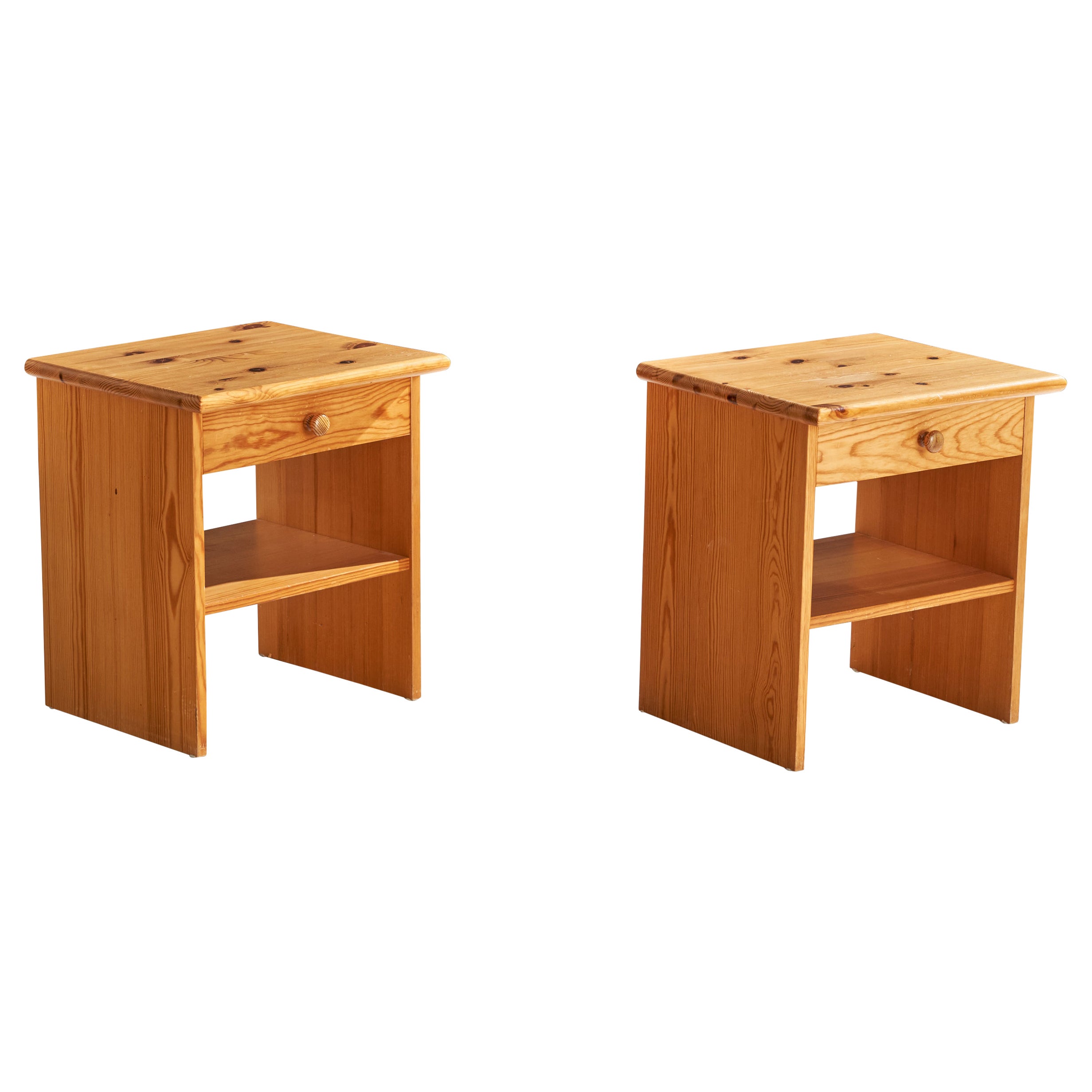 Schwedische Designerin, Nachttische, Kiefernholz, Schweden, 1970er Jahre