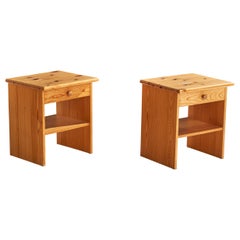 Schwedische Designerin, Nachttische, Kiefernholz, Schweden, 1970er Jahre
