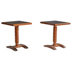 Tavolini di design francese, Oak, metallo Francia, anni '30