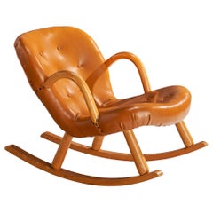 Arnold Madsen, Rocking Chair, Beech, Leatherette, Sweden, 1950s