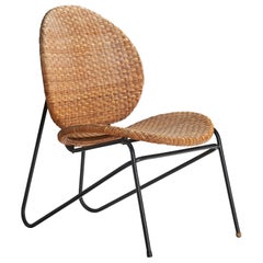 Grete Jalk, Chaise longue, acier tubulaire, rotin, Danemark, 1952