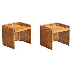 Tables de nuit Tito Agnoli, chêne, rotin, Italie, années 1960