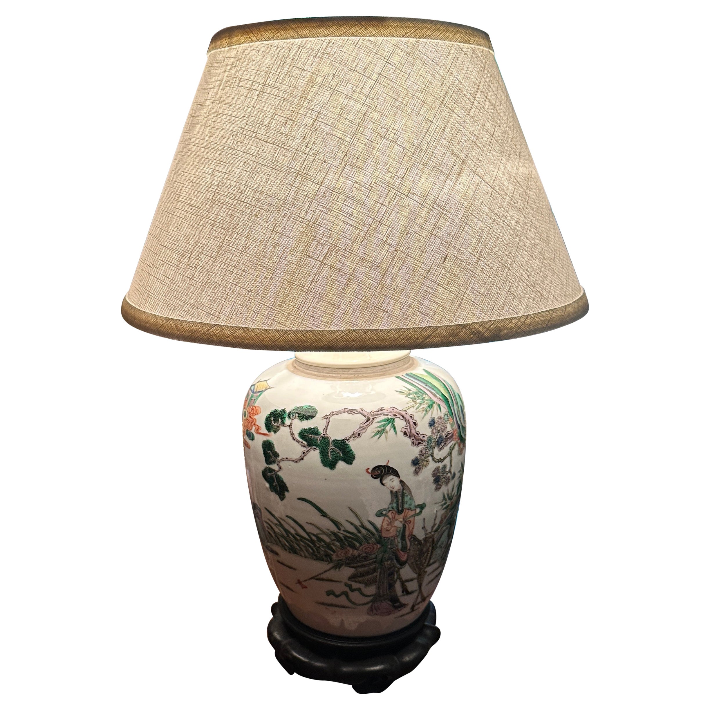 A wonderful late 19th century Chinese Porcelain Lamp w. Rosewood Base