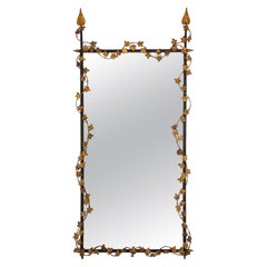 1950s Wrought Iron Mirror with Gilded Iron Foliate Vine Frame by Palladio