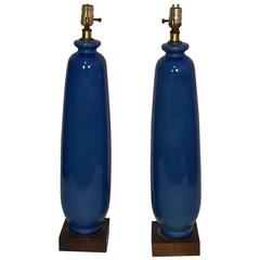 Pair of Tall Blue Vase-Form Table Lamps 12