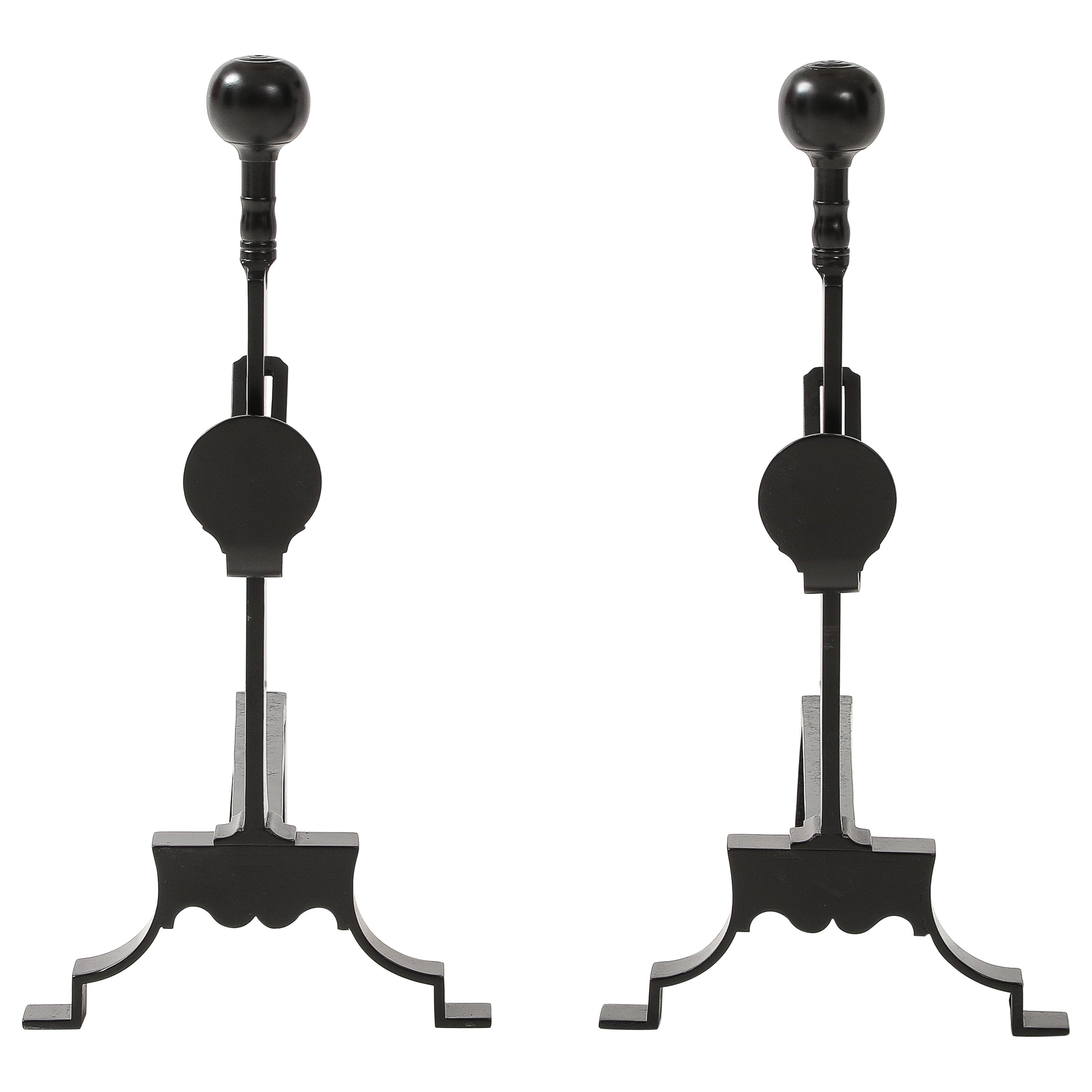 Französische Art-Deco-Eisen-Andirons aus den 1940er Jahren
