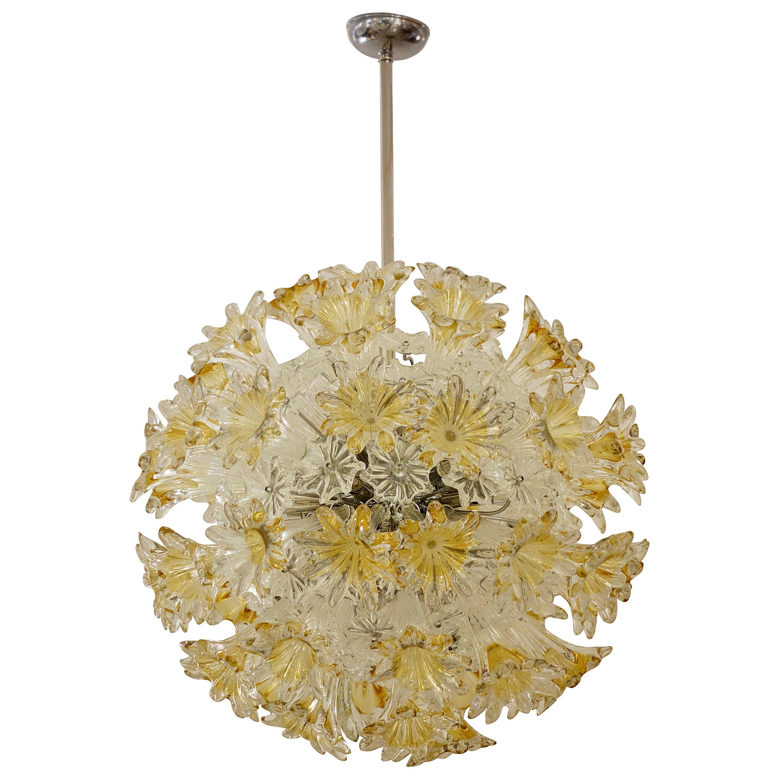 Mid-Century Murano Amber and Clear "Esprit" 27.7" Chandelier by Venini