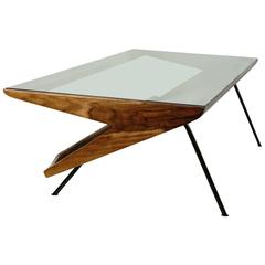 Walnut and Iron Boomerang Magazine Table by Loft Thirteen