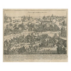 Antique Battle of Kauwenstein Dijk, 1585: Siege of Antwerp Engraving with Latin Legend