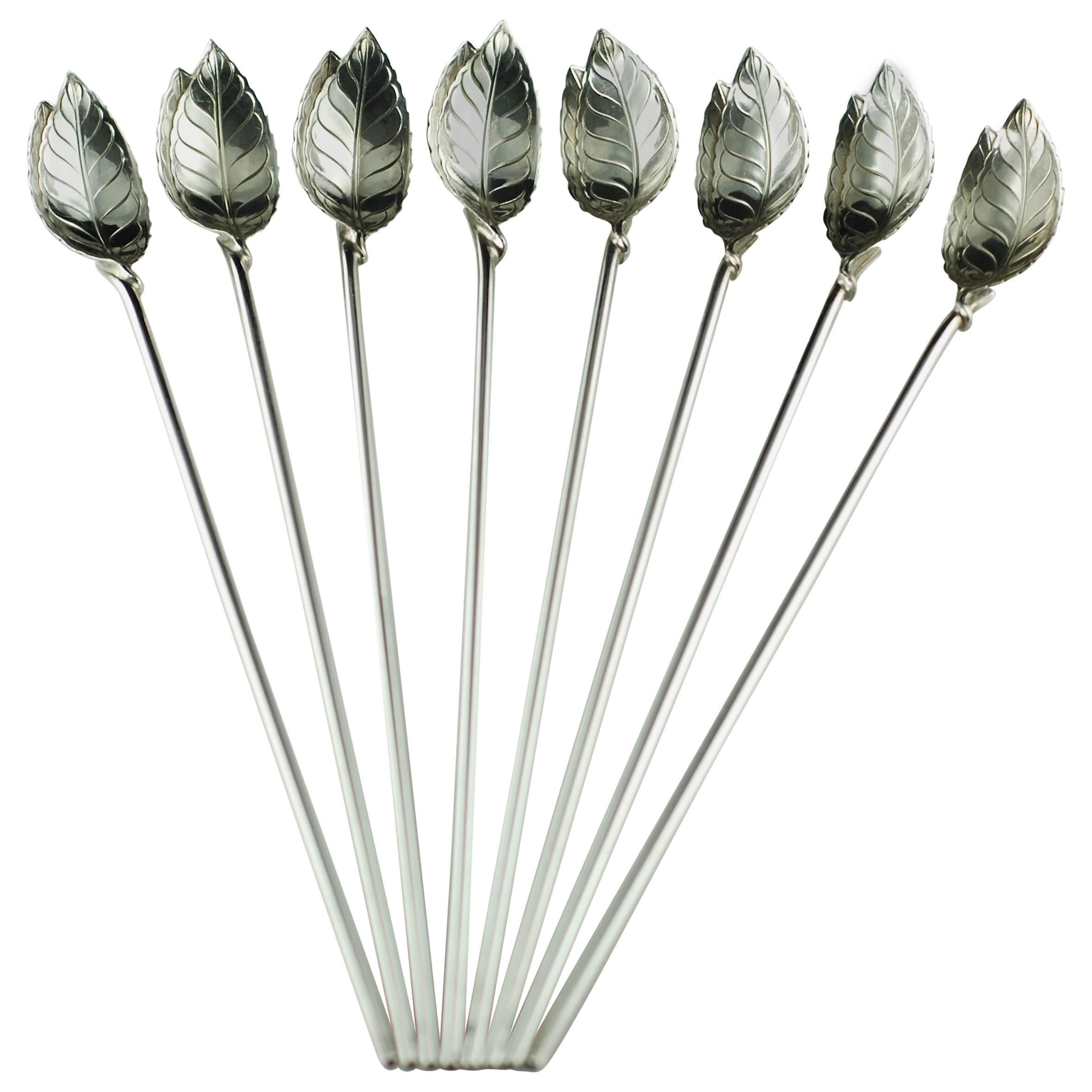 Tiffany & Co Sterling Mint Julep Spoons / Straws - Set of 8