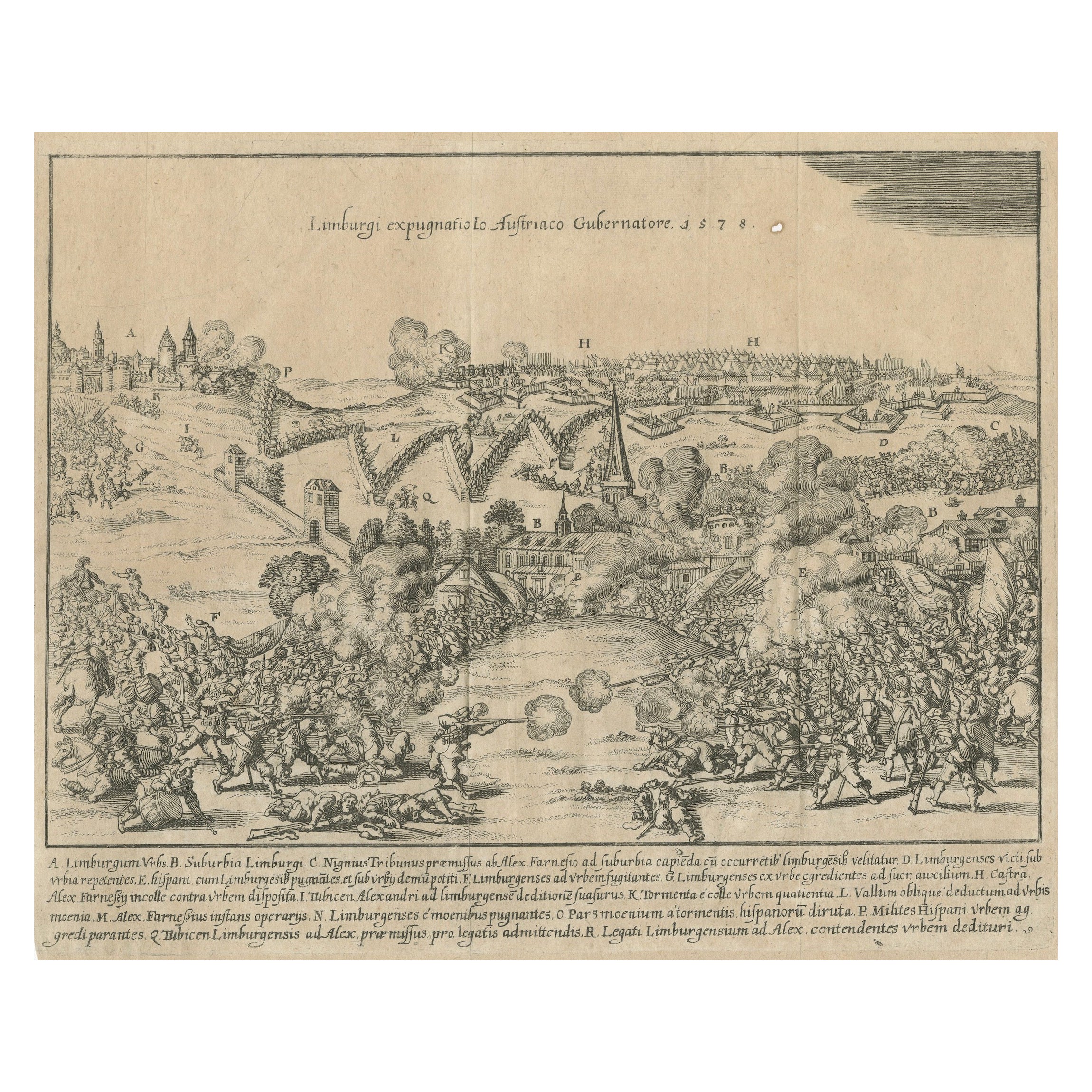 Capture of Limburg by Spanish Forces under Duke of Parma, 1578 - Engraving For Sale