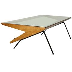 California Modern Maple and Iron Boomerang Magazine Table by Loft Thirteen