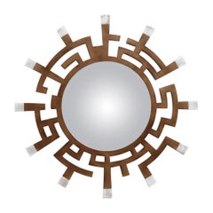 Bespoke Elegant Italian "Circe" convex mirror with bronze and alabaster frame