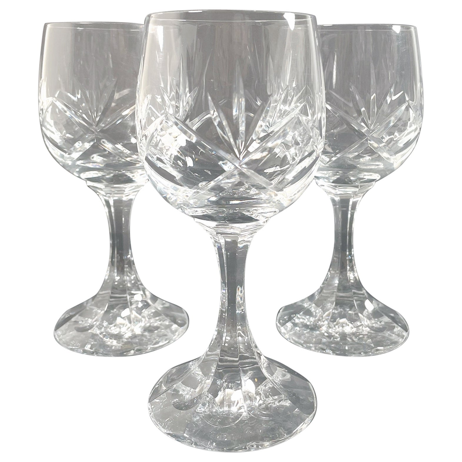 Set of 3 Vintage Bohemian Cut Crystal Glasses, 1980s