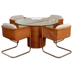 Mid-Century Harvey Probber D43 Wicker Bucket Chairs and Dining Table - Set of 5