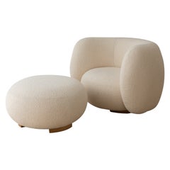 Round Stool EOO-1 by Emmanuel Outy, Oak feets and fabric, Crafted in France