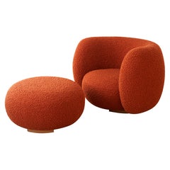 Round Stool EOO-1 by Emmanuel Outy, Oak feets and fabric, Crafted in France