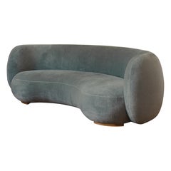 Curved EOF-1 Sofa  by Emmanuel Outy, Oak feets and fabric, Crafted in France
