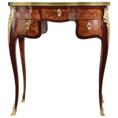 Beautiful Louis XV Style Desk in Marquetry of Exotic Wood Inlays, 19th Century