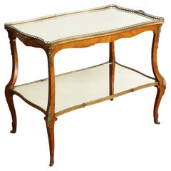 French Rococo Style Walnut Veneer & Brass Mounted 2-Tier Tray Table, 19th cen.