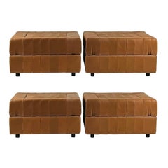 Set of 4 Brazilian Modern Strapped Leather Ottomans MP-145 by Percival Lafer