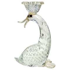 Barovier Toso Murano Crystal Clear Gold Italian Art Glass Candlestick Sculpture