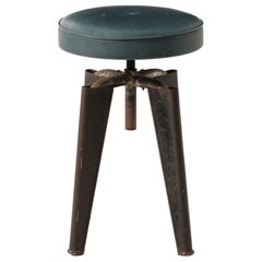 Tabouret réglable en acier et faux cuir par Dominique, France, années 1950