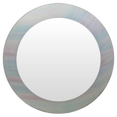 David Marshall Signed Modern Stained Glass Pastel Color Round Frame Mirror