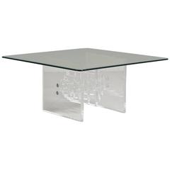 Square Slab Ended Lucite Coffee Table with Glass Top, 1970s