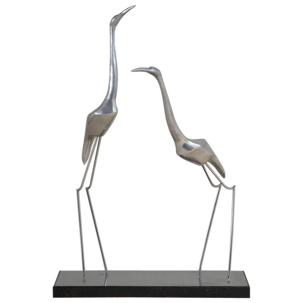 Large Double Crane Sculpture by Curtis Jere Signed For Sale