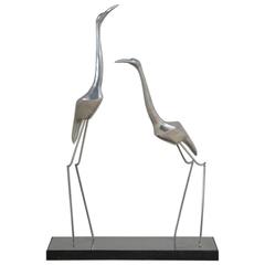 Large Double Crane Sculpture by Curtis Jere Signed