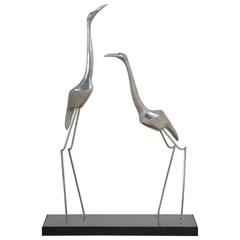 Large Double Crane Sculpture by Curtis Jere Signed 2