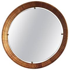1950s Elegant Round Rattan Mirror