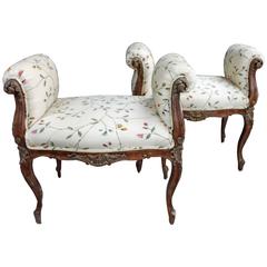 Pair of Nicely Detailed Louis XV Style Rolled Arm Benches